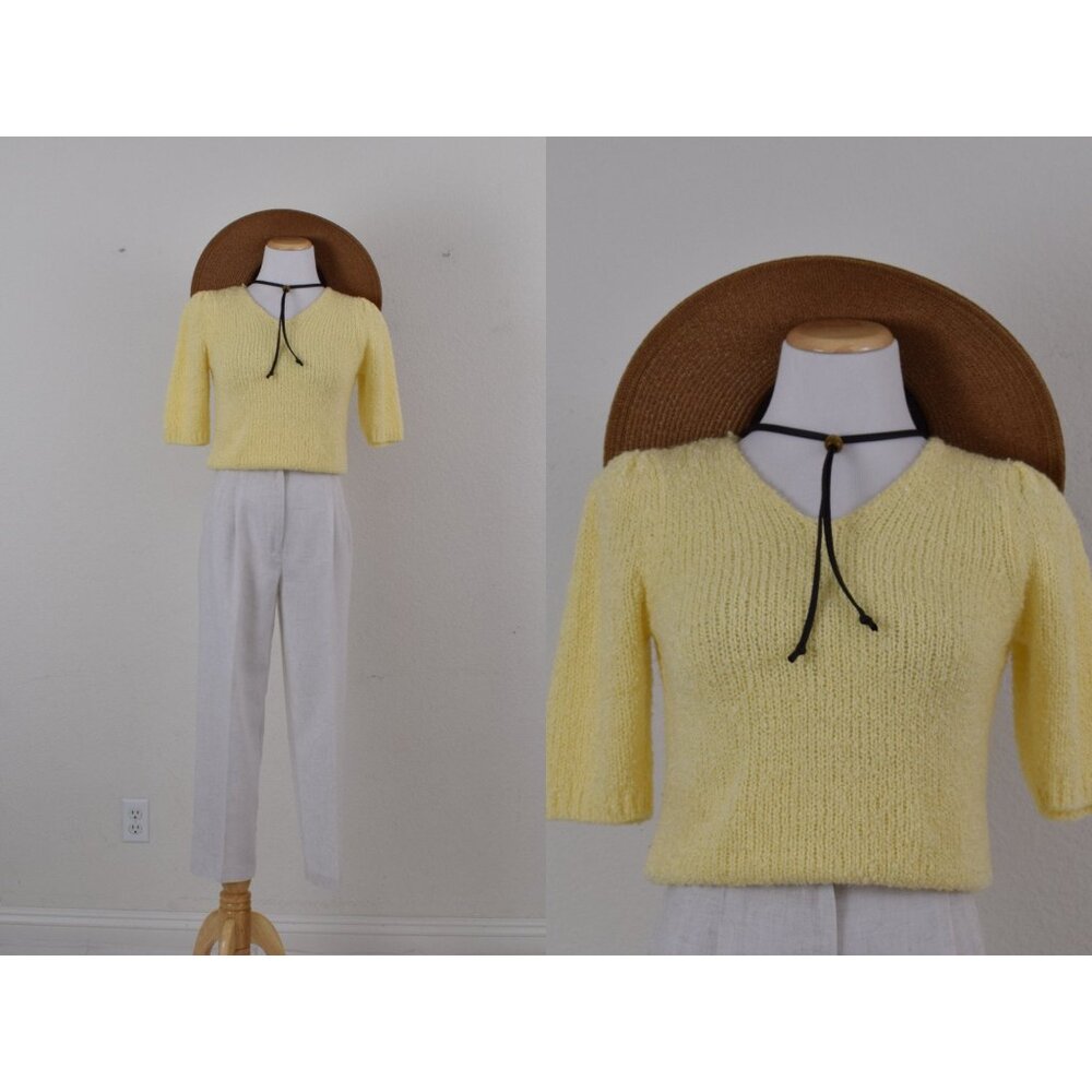 Vintage 80s Acrylic‎ Yellow Knit Blouse size S